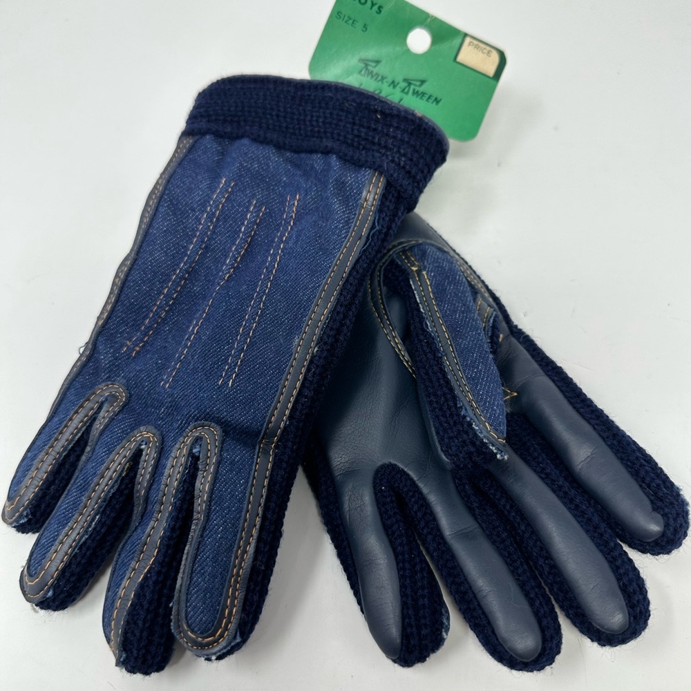 Vintage 70's Twix-N-Tween By Becker Gloves Boys Denim Insulated Sz 5 NEW Rare!!